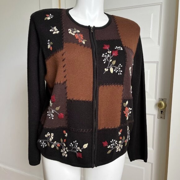 90s fall embroidered zip up cardigan - Picture 2 of 6